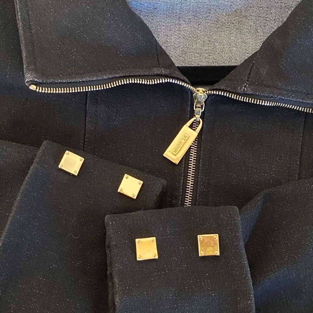 St John Sport by Marie Gray Black Denim Zip Up Jacket Sz S - Picture 6 of 12